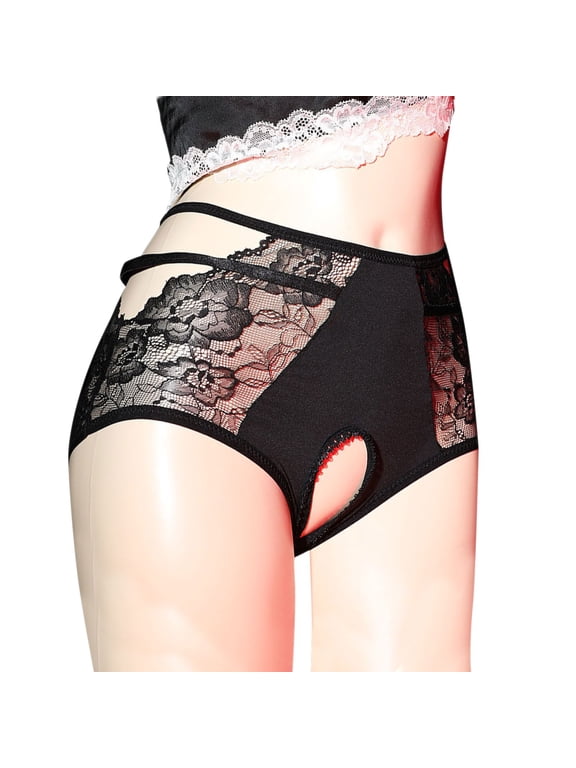 Crotchless Women Underwear Lace Seamless Panties Black Comfort Ladies Panties XL