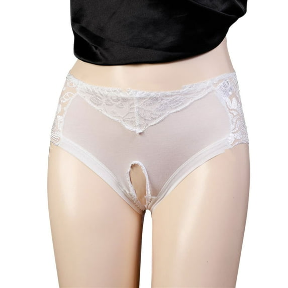 Sakmal Crotchless Womens Underwear High Waisted Plus Size Panties White Comfort Womens Panties 2XL