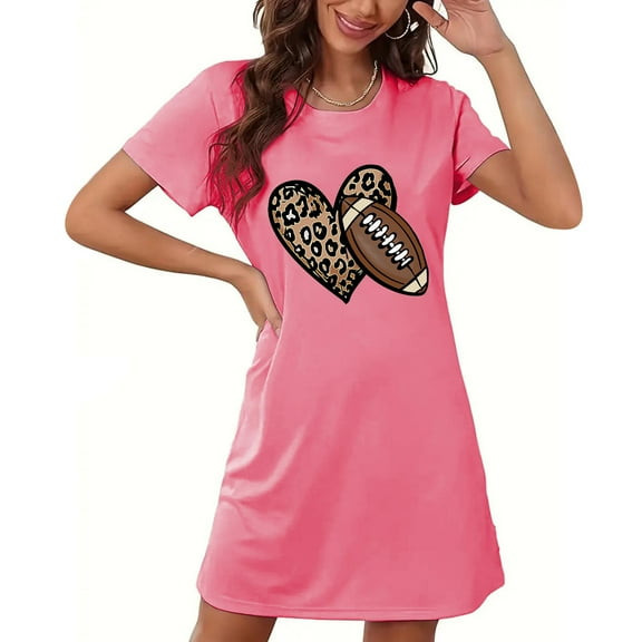 Sakmal Cute Moomoo Nightgowns Women Short Pink Night dress Rugby Print Short Sleeve Nightgowns for Women
