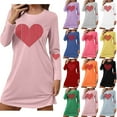 thumbnail image 1 of Sakmal Cute Moomoo Womens Nightgowns Love Long Sleeve Valentines Pajama Sleep Dress Heart Print Knee Length Ladies Nightgown L, 1 of 6