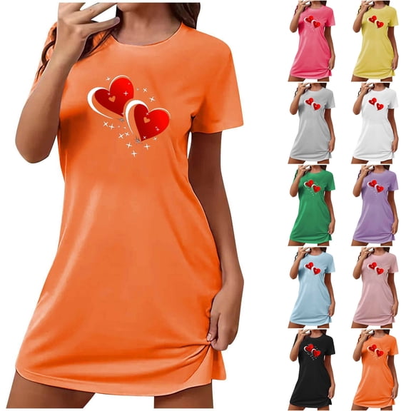 Sakmal Cute Mumu Nightgownss for Women Love Short Sleeve Valentines Nightshirt Short Heart Print Womens Nightgown L