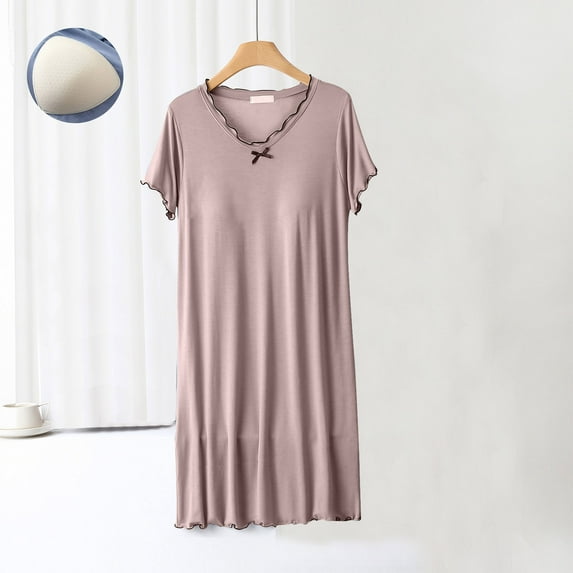 Sakmal Cute Nightgowns Women Cotton Sleepwear Brown Short Sleeve Nightgowns for Women