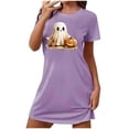 thumbnail image 1 of Sakmal Cute Sleepwear for Women Halloween House Dress Purple Ghost and Pumpkin Print Short Sleeve Nightgowns, 1 of 5