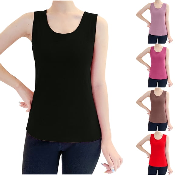 Sakmal Cute Tank Tops Women Crew Neck Plus Size Shirts Spring Brown Solid Womens Tank Tops 4XL