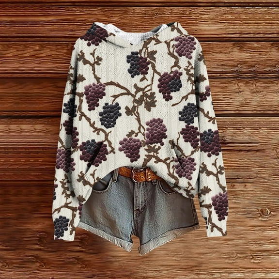 Sakmal Cute Womens Hooded Sweatshirts Purple Tops Fruits Print Fashion Hoodies with Pockets