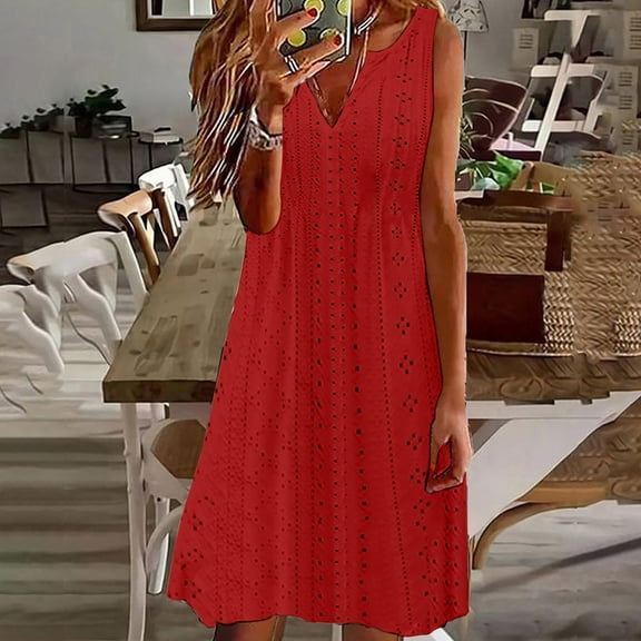 Sakmal Cutout Dresses for Women Elegant Solid Lightweight Red Sleeveless Mid-Length Slip Dress