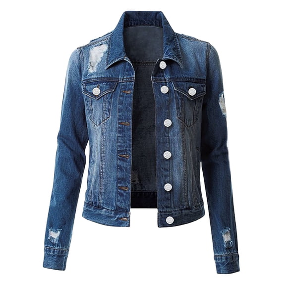 Sakmal Denim Womens Jackets Jean Blue Outerwear Jacket with Pockets Solid Cropped Coats for Women