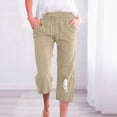 thumbnail image 1 of Sakmal Drawstring Elastic Waist Capri Pants Women Wide Leg Cotton Linen Pants Beach Vacation Trendy Floral Women's Capris M, 1 of 5
