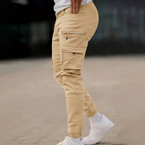 Sakmal Drawstring Elastic Waist Mens Cargo Pants Jogger Khaki Outdoor Casual Classic Fit Pants for Men XXL