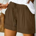 thumbnail image 1 of Sakmal Drawstring Women Shorts Brown Plus Size 5 Inch Inseam Mid Rise Solid Shorts with Pockets, 1 of 6