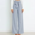 thumbnail image 1 of Sakmal Drawstring Womens Pants Pleated Work Wide Leg Trousers High Waisted Solid Blue Full Length Pants with Pockets, 1 of 7