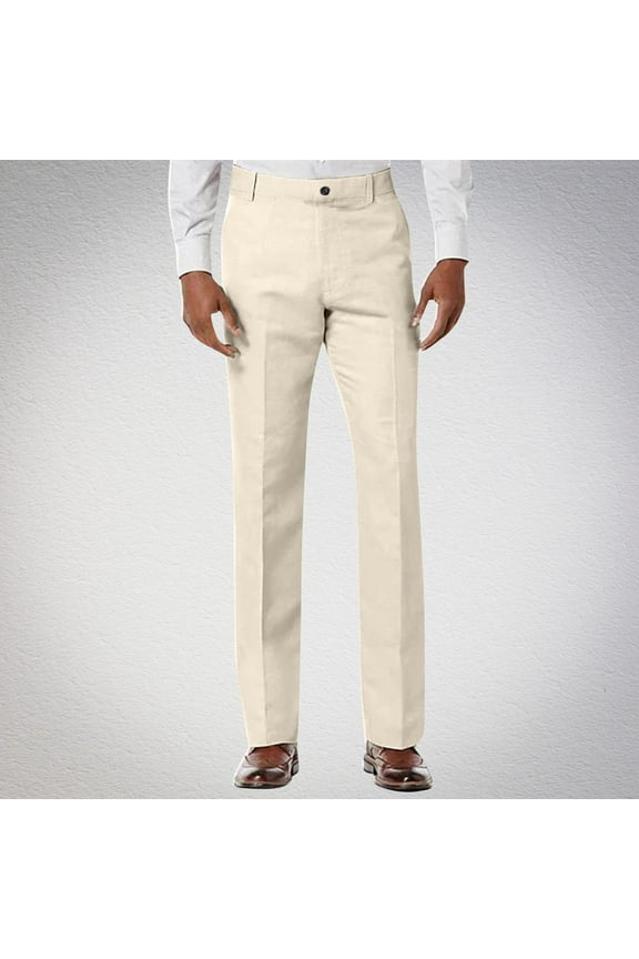 Dress Mens Khaki Pants Straight Leg Cotton and Linen Trousers Yellow Classic Fit Slacks Chino Pants Men 3XL