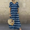 thumbnail image 1 of Sakmal Dresses Plus Size Dresses for Curvy Women Maxi Striped Blue Casual Short Sleeve V-Neck Girls for Women Trendy, 1 of 6