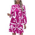 thumbnail image 1 of Sakmal Dresses for Women 2024 Casual Spring Graphic Pleated Comfort Fit Pink Long Sleeve Mid-Length Shift Dress, 1 of 3
