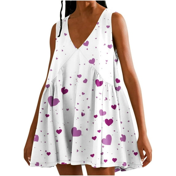 Sakmal Dresses for Women Graphic Pleated Loose Fit Purple Comfort Fit Sleeveless Mini Slip Dress