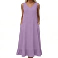 thumbnail image 1 of Sakmal Dresses for Women Moomoo Cotton Linen Maxi Tank Dress Sleeveless Purple V Neck Womens Sundress with Pockets, 1 of 5