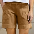 thumbnail image 1 of Sakmal Dressy Casual Shorts Women Yellow Cotton and Linen 6" Mid Rise Beach Shorts with Pockets, 1 of 6