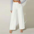 thumbnail image 1 of Sakmal Dressy Women's Pants Wide Leg Khakis Work Trousers High Waisted Plain White Full Length Pants with Pockets, 1 of 5