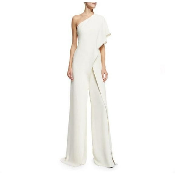 Sakmal Dressy Womens Jumpsuit White Formal Sleeveless Wedding Guest Overalls One Shoulder Solid Wide Leg Boat Neck Full Pants