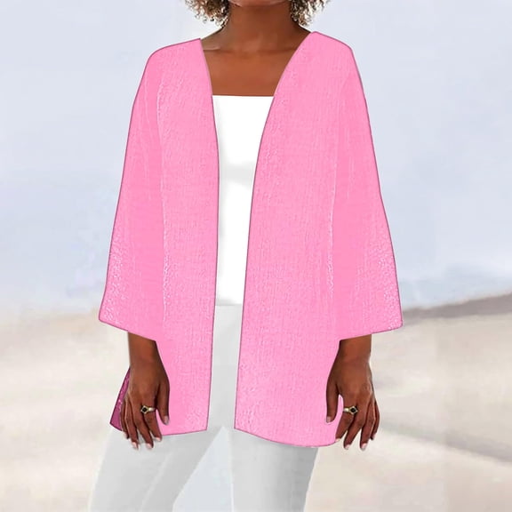 Sakmal Elbow-Length Coats for Women Cover-Up Pink Loose Fit Flowy Solid Cardigan Womens Jackets Trendy