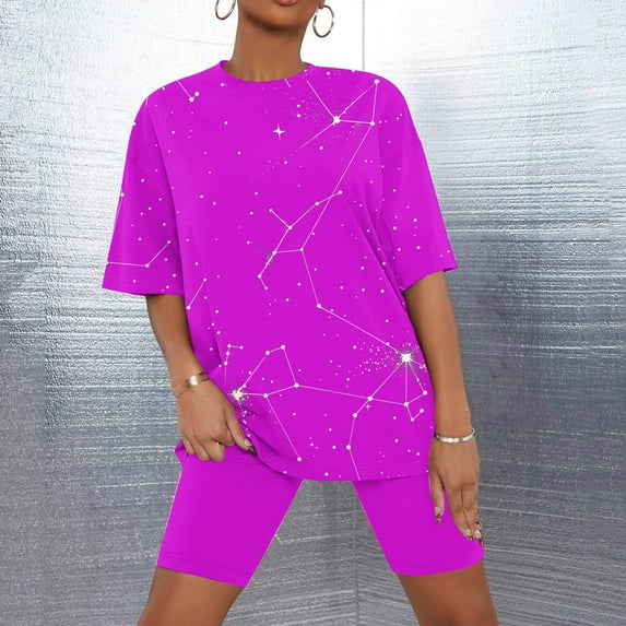 Sakmal Elbow-Length Pajamas for Women Trendy Purple Shorts Pant Comfy Graphic Loose Fit Sleepwear for Ladies