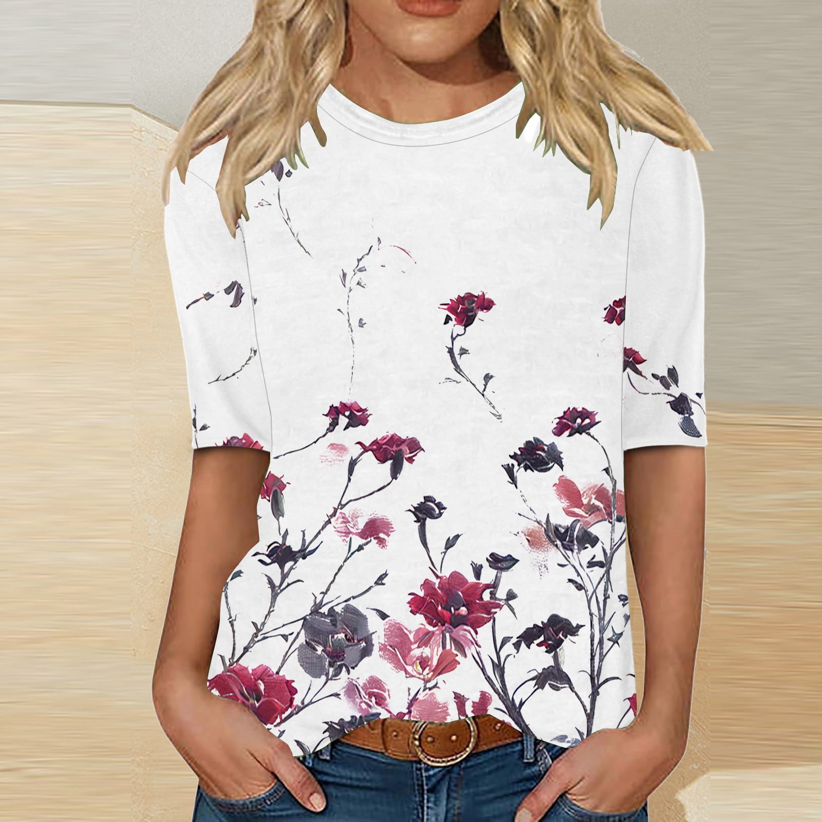 Sakmal Womens Summer Tops Crew Neck Graphic T Shirts for Women ...