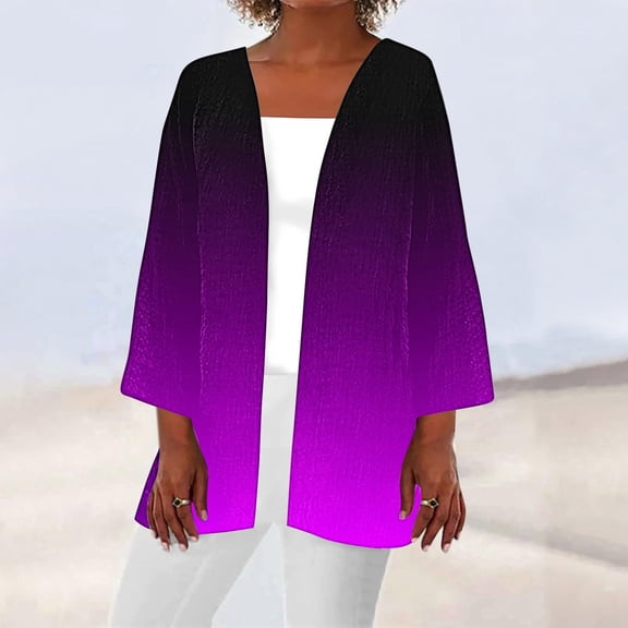 Sakmal Elbow-Length Women'S 2024 Winter Fashion Clothes Purple Cover-Up Lightweight Cardigan Loose Fit Gradient Comfy Womens Jacket