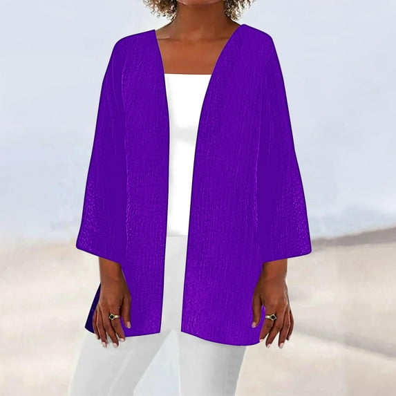 Sakmal Elbow-Length Womens Coats Purple Cover-Up Solid Cardigan Flowy Loose Fit Jackets for Women Plus Size