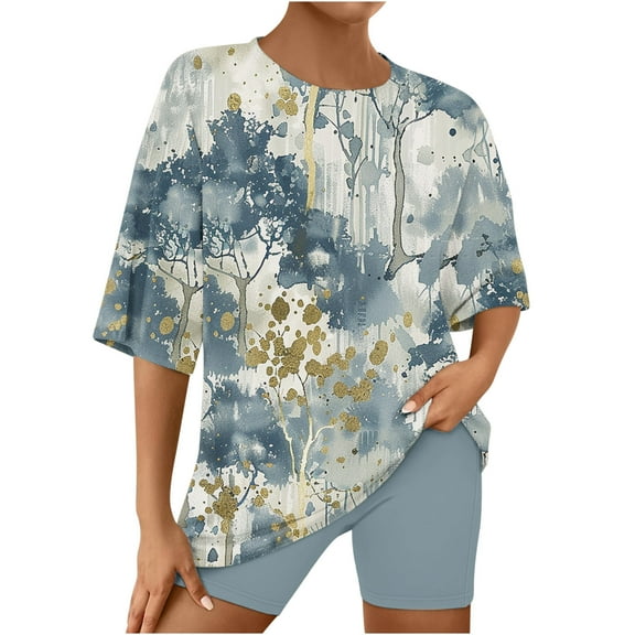 Sakmal Elbow-Length Womens Pajama Sets Shorts Pant Loose Fit Comfy Graphic Plus Size Sleepwear