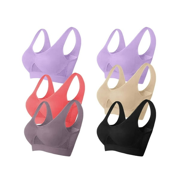 Sakmal Everyday Bralettes for Women Wireless 6-Pack Stretch Purple Bras for Ladies 3X