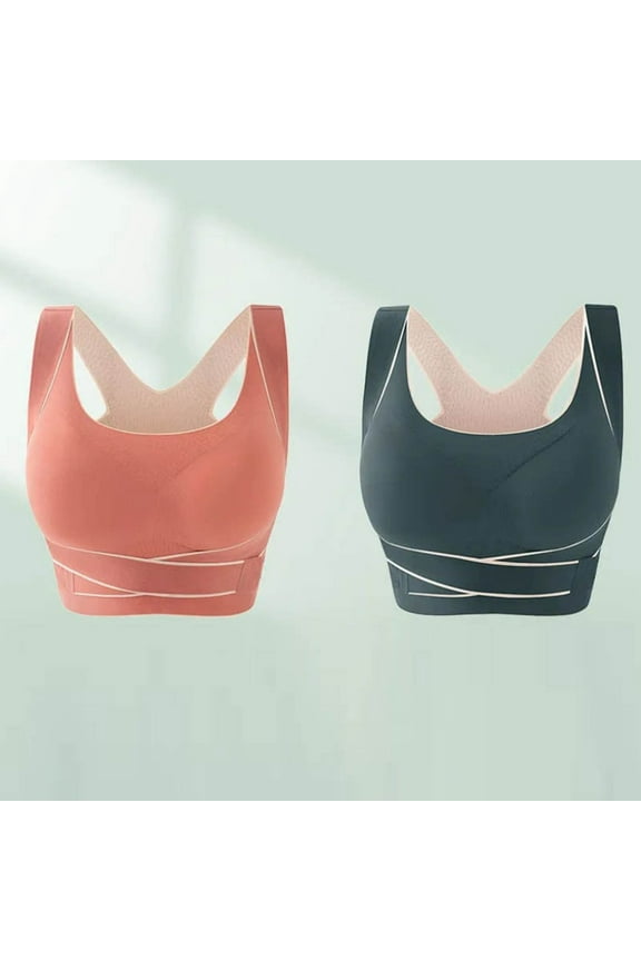 Everyday Bras for Women Sport Bralette Back Smoothing Green Double Support Ladies Bras L,2-Pack