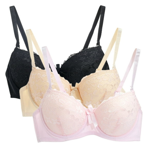 Sakmal Everyday Women Bras Bralette Lace Wireless 3-Pack Pink Soft Cup Womens Bras M