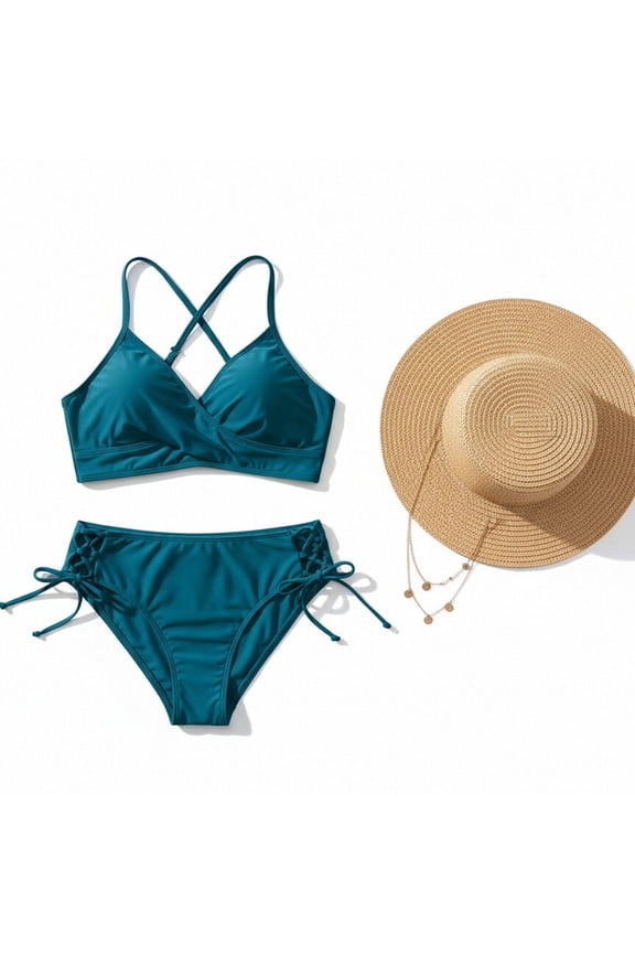 Extra Lift Bikini Btahing Suits for Women Tummy Control Swimwear Hawaiian Blue Solid Womens Bathing Suits L