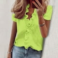 thumbnail image 1 of Sakmal Fashion Tops for Women Short Sleeve V-Neck Green Ruffle Solid Shirts, 1 of 6