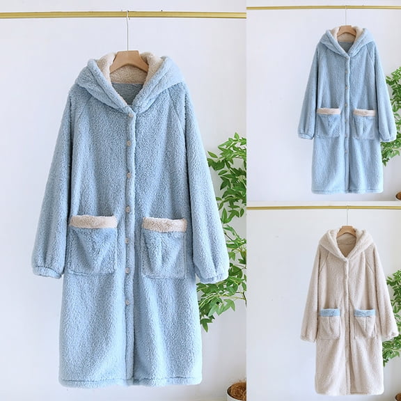 Sakmal Flannel Robes for Women Knit Long Fleece Bathrobe for Women Blue Fuzzy Ladies Robe L