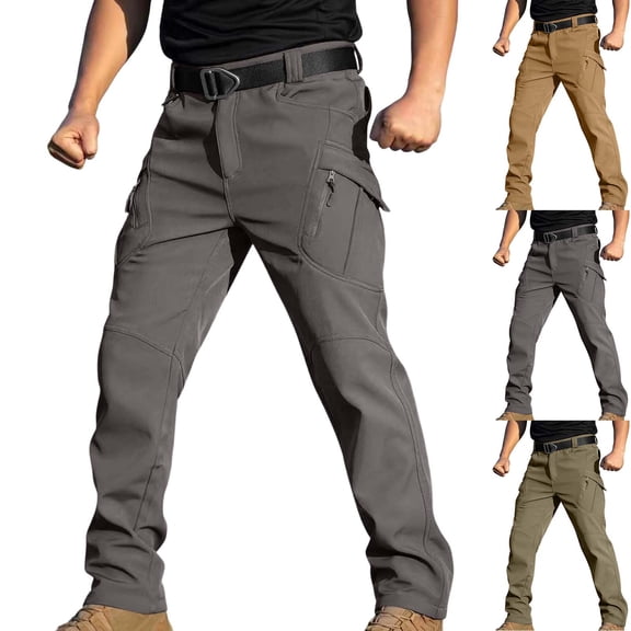 Sakmal Fleece Lined Cargo Pants for Men High Waisted Straight Leg Green Classic Fit Casual Pants for Men L