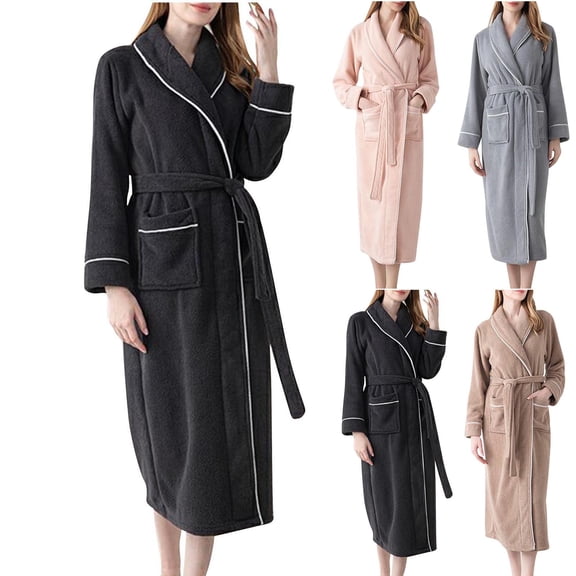 Sakmal Fleece Robes for Women Long Plush Knit Bathrobe for Women Lightweight Blue Women's Robe with Pockets