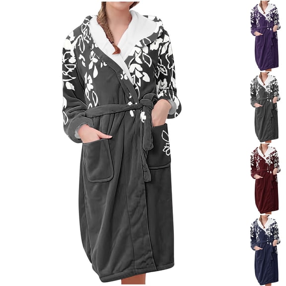 Sakmal Fleece Robes for Women Plus Size Long Fluffy Flannel Loungewear for Women Blue Cute Women's Robe L