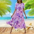 thumbnail image 1 of Sakmal Floral Summer Dresses for Women 2024 Boho Ruffle Comfort Fit Short Sleeve Purple Maxi Sundress, 1 of 6