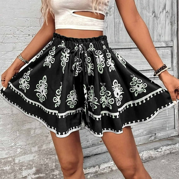 Sakmal Flowy Skirt with Shorts Underneath A line Butterfly Mini Black 7" Trendy Boho Skorts
