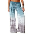 thumbnail image 1 of Sakmal Flowy Womens Pants Palazzo Wide Leg Boho Drawstring Blue Full Length Gradient Low Rise Pants with Pockets, 1 of 5