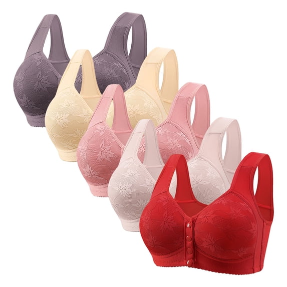 Sakmal Front Closure Bralettes for Women Lace Everyday Back Smoothing Red Soft Bras for Ladie 50,5-Pack