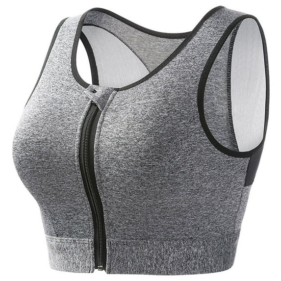 Sakmal Front Closure Sports Bras for Women Racerback Padded High Support Back Smoothing Gray Breathable Solid Ladies Sports Bras 2XL