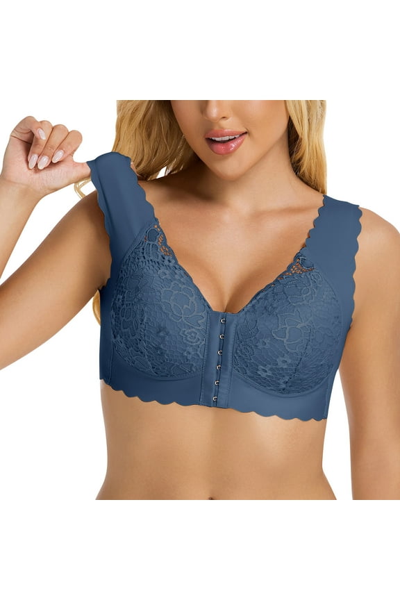 Front Closure Women Bras Comfortable Lace Bralette Balconette Blue Double Support Womens Bras 2X