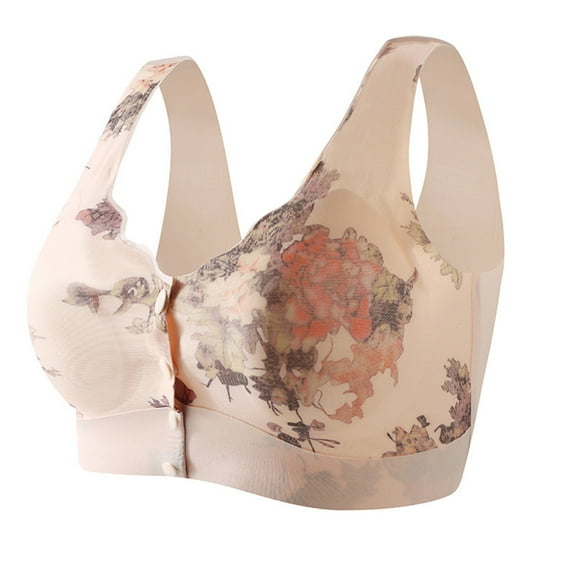 Sakmal Front Closure Womens Bras Bralette Full Coverage Everyday Lace Beige Molded Cup Ladies T-Shirt Bras 3X