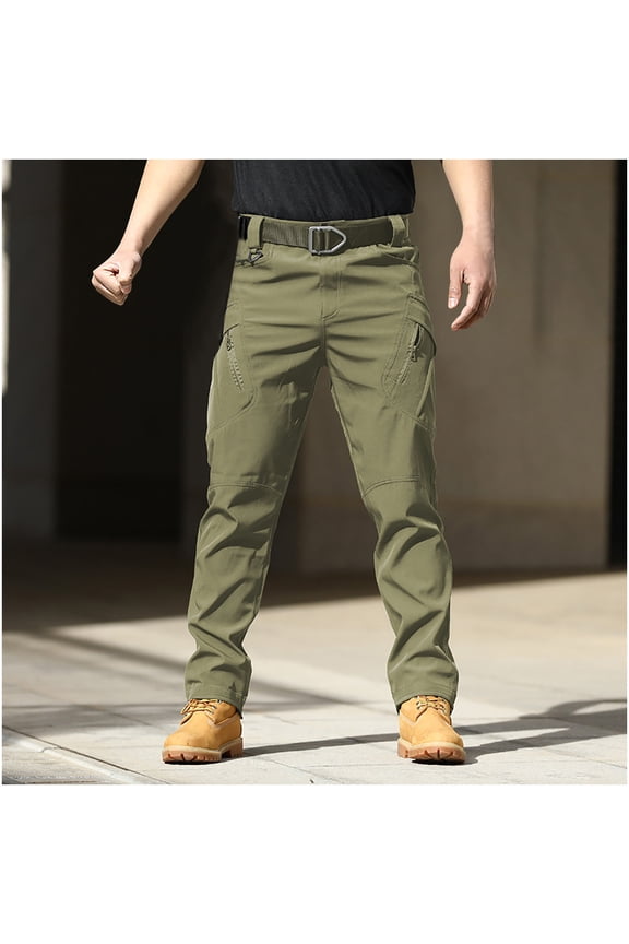 Full Casual Pants for Men Breathable Green Carpenter Pockets Outdoor Solid Mens Trousers