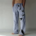thumbnail image 1 of Sakmal Full Clearance Pants for Men Blue Khakis Graphic Cotton Drawstring Linen Mens Running Trouser, 1 of 7
