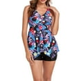 thumbnail image 1 of Sakmal Full Coverage Tankini Btahing Suits Women Modest Swimwear Summer Blue Floral Womens Bathing Suits with High Waisted Bottom, 1 of 7