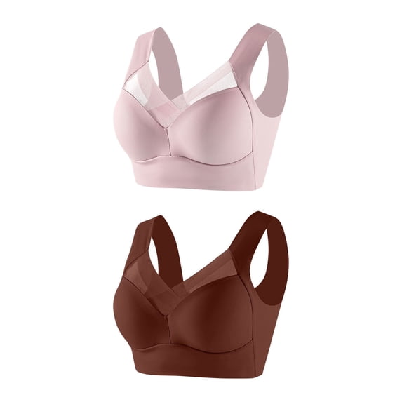 Sakmal Full Coverage Womens Bras Push Up Lace Bralette 2-Pack Brown Comfortable Bras for Women 4X
