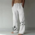 thumbnail image 1 of Sakmal Full Mens Pants Available in Big & Tall Khakis White Cotton Graphic Drawstring Linen Men'S Trousers, 1 of 6